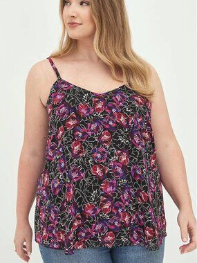 Torrid 2 18/20 Swing Tank Sophie Camisole Black Purple Floral NWT #2